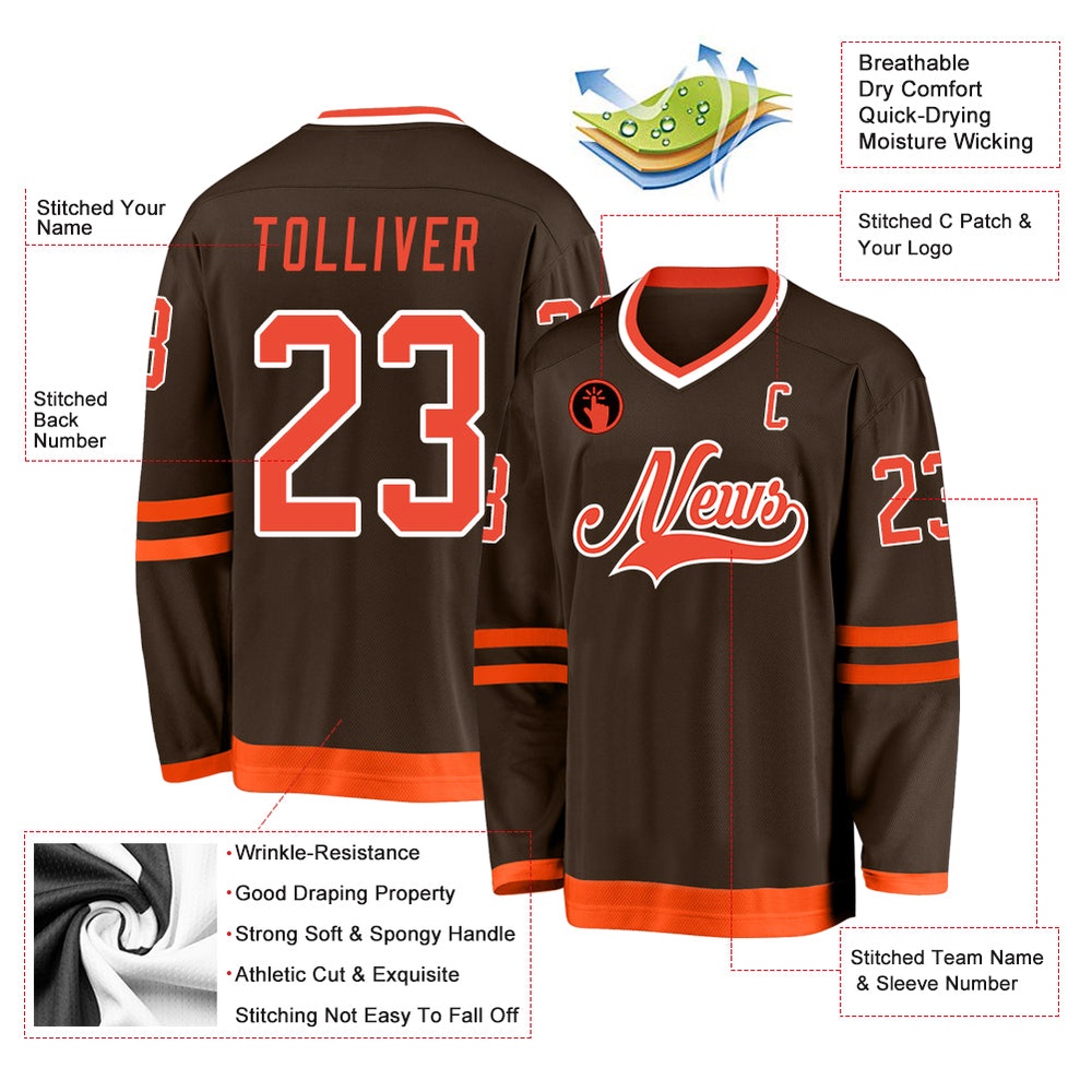Custom Brown Orange White Hockey Jersey, New Hockey Jersey, Personali Sport Team Jersey Shirt
