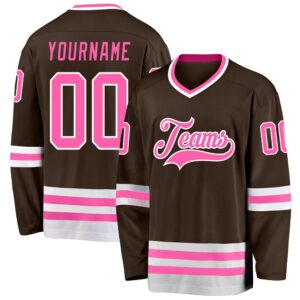 Custom Brown Pink White Hockey Jersey, New&hellip;