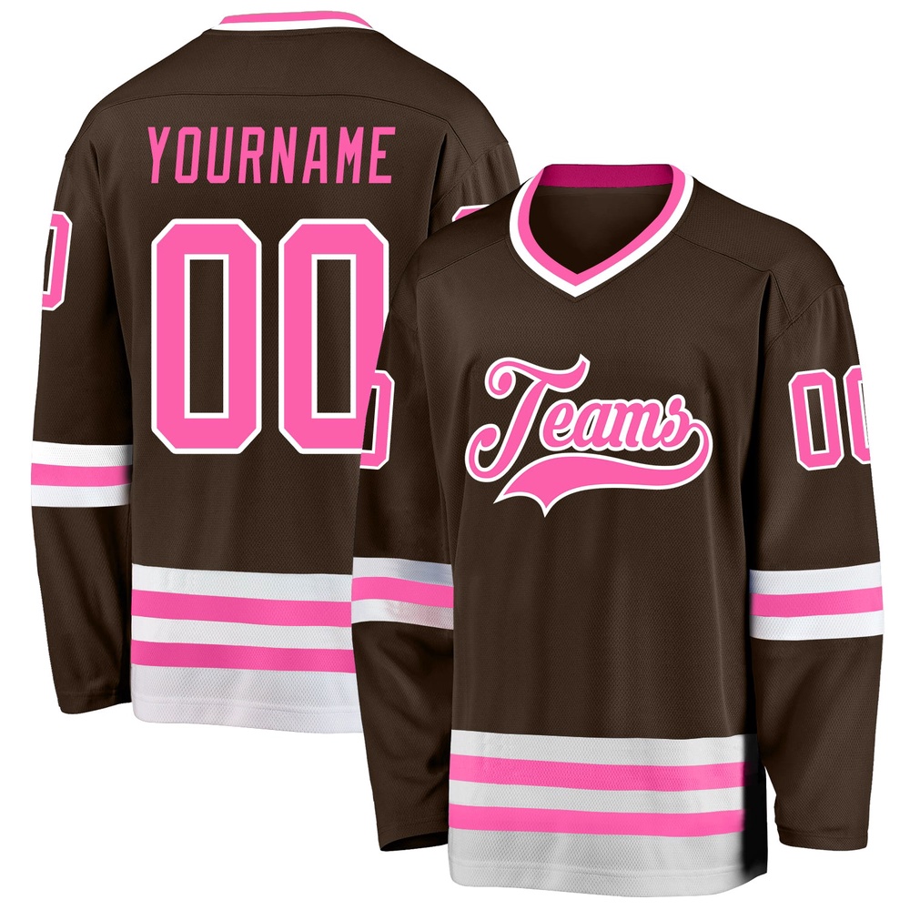Custom Brown Pink White Hockey Jersey, New Hockey Jersey, Personali Sport Team Jersey Shirt
