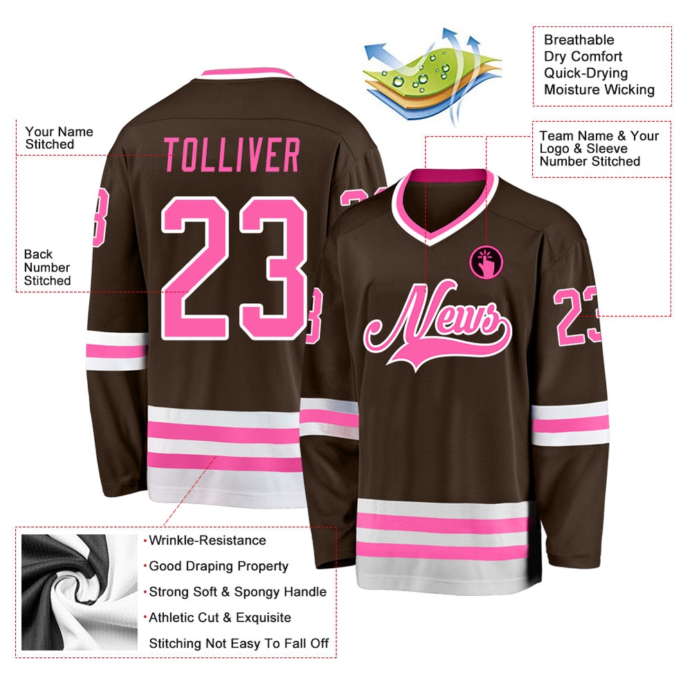 Custom Brown Pink White Hockey Jersey, New Hockey Jersey, Personali Sport Team Jersey Shirt