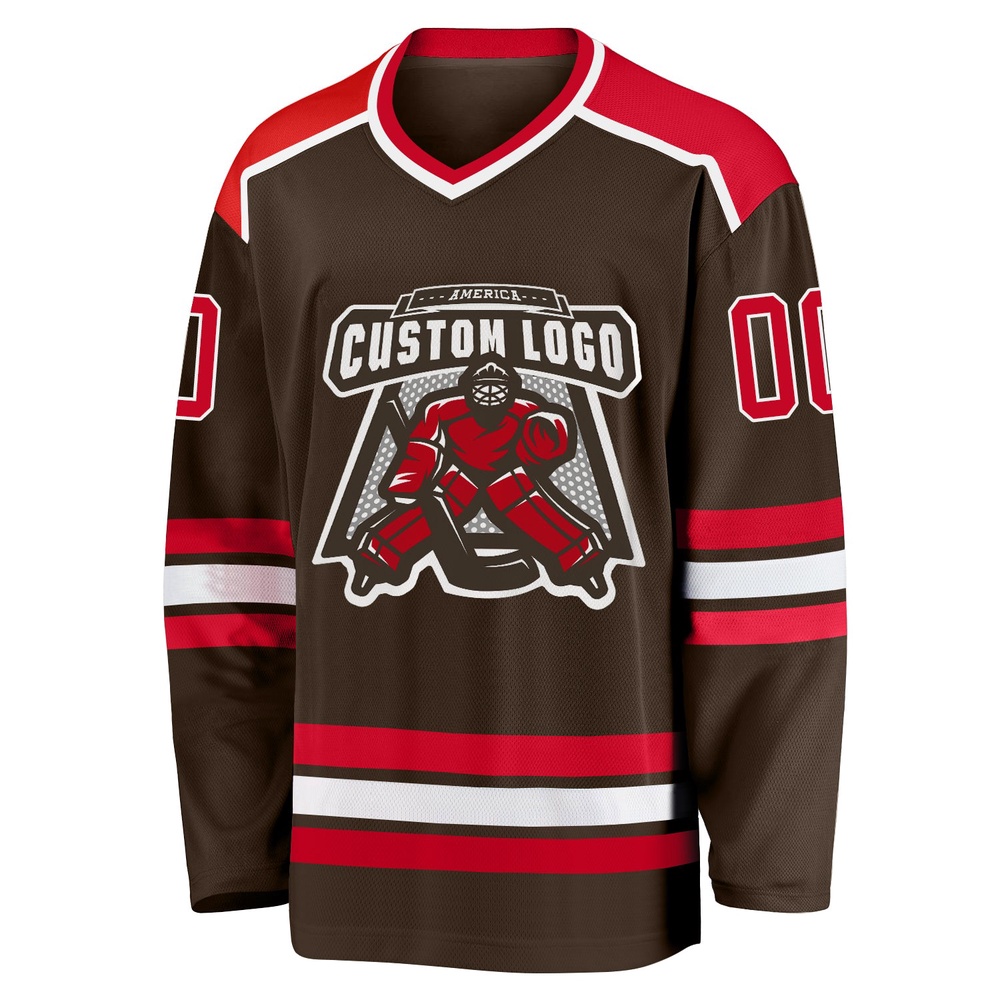 Custom Brown Red White Hockey Jersey, New Hockey Jersey, Personali Sport Team Jersey Shirt