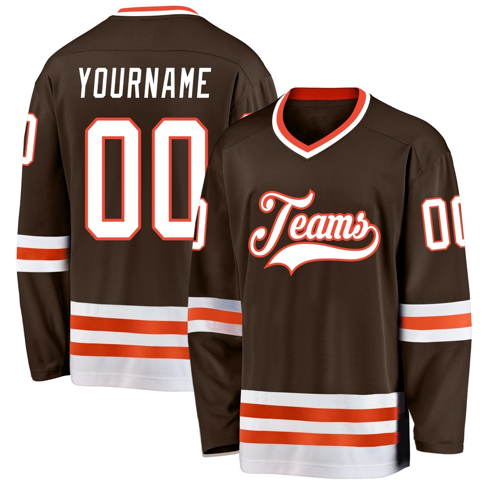 Custom Brown White Orange Hockey Jersey, New Hockey Jersey, Personali Sport Team Jersey Shirt