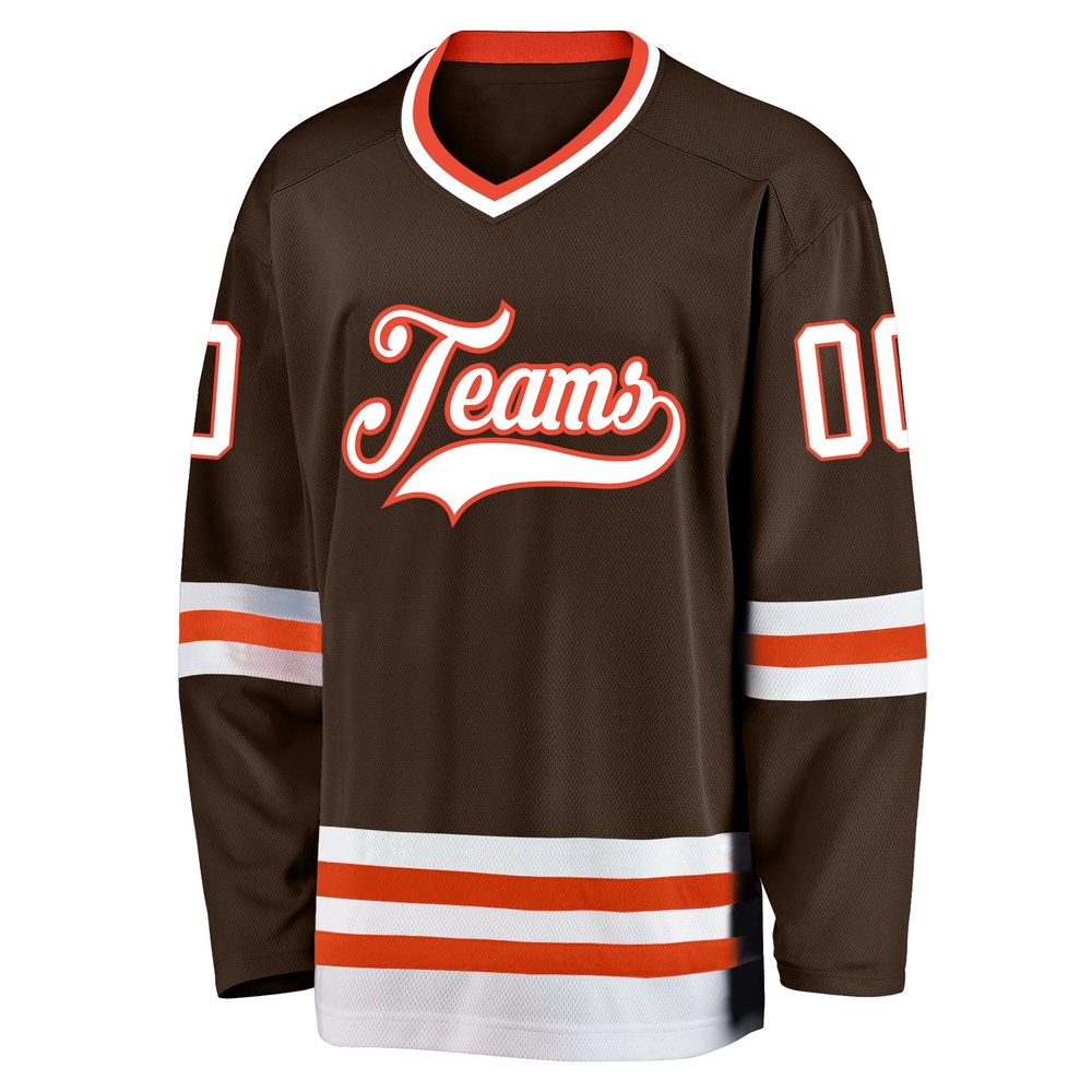 Custom Brown White Orange Hockey Jersey, New Hockey Jersey, Personali Sport Team Jersey Shirt