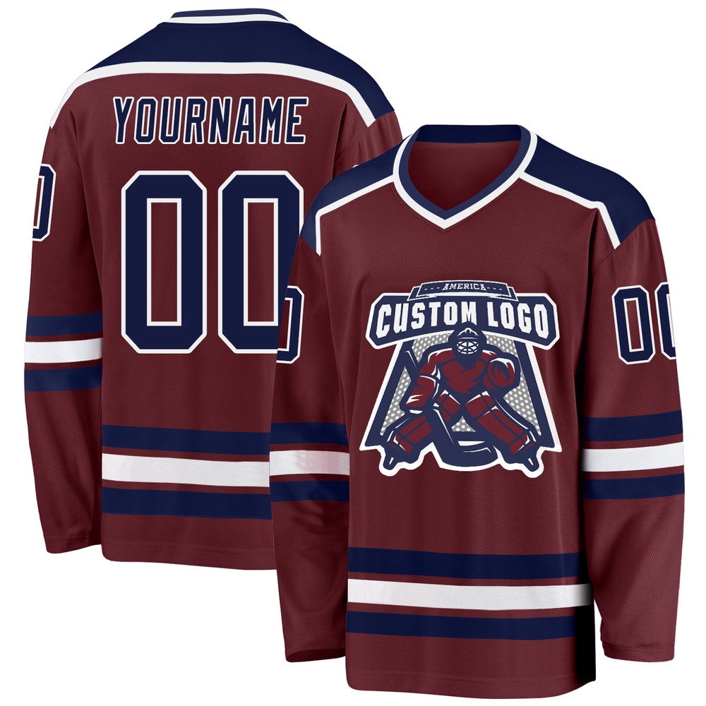 Custom Burgundy Navy White Hockey Jersey, New Hockey Jersey, Personali Sport Team Jersey Shirt