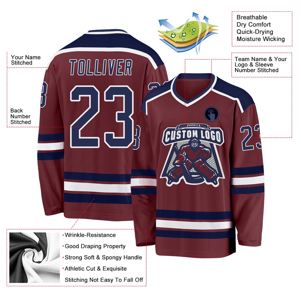 Custom Burgundy Navy White Hockey Jersey, New Hockey Jersey, Personali Sport Team Jersey Shirt