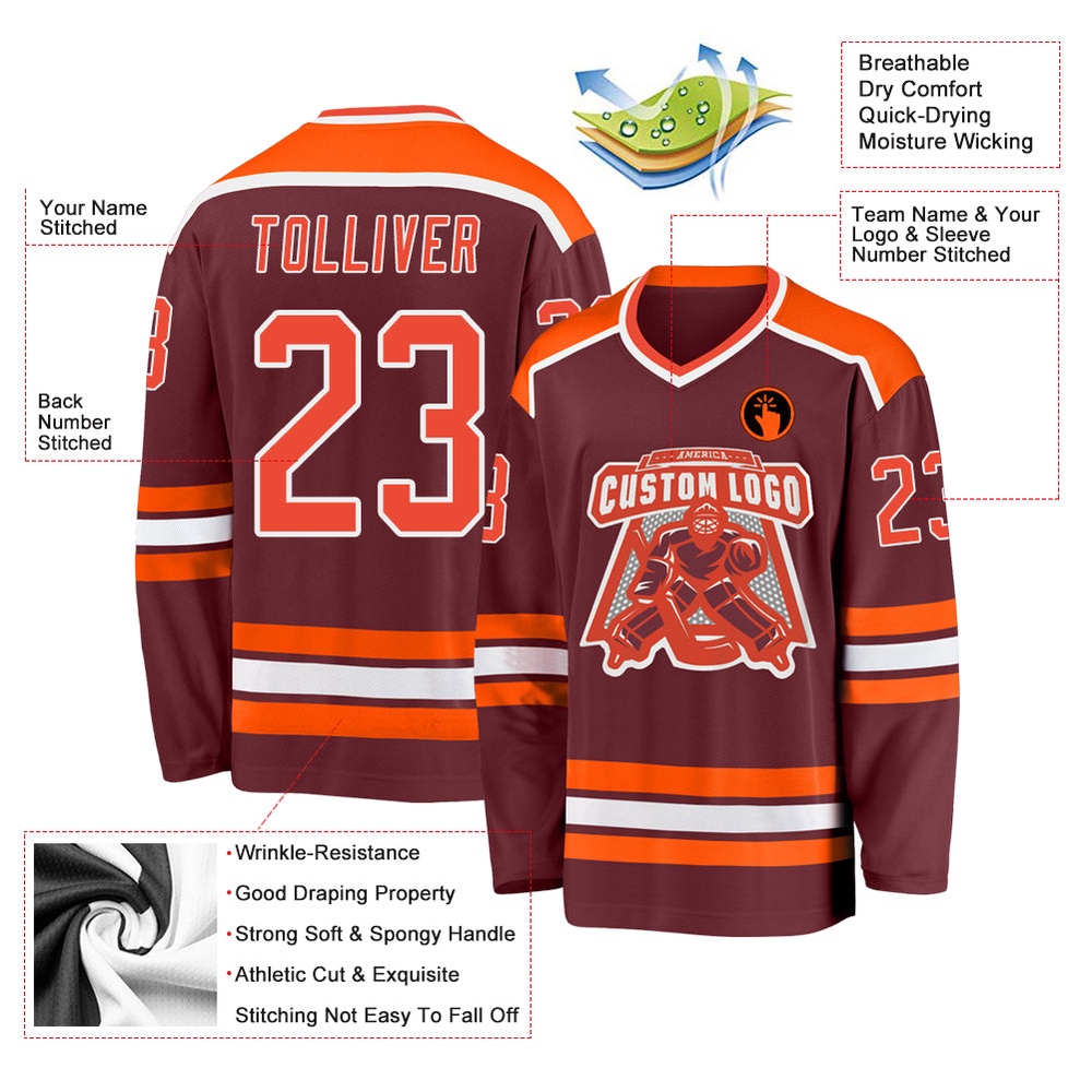 Custom Burgundy Orange White Hockey Jersey, New Hockey Jersey, Personali Sport Team Jersey Shirt