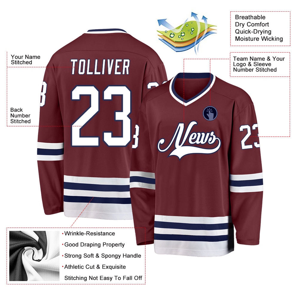 Custom Burgundy White Navy Hockey Jersey, New Hockey Jersey, Personali Sport Team Jersey Shirt