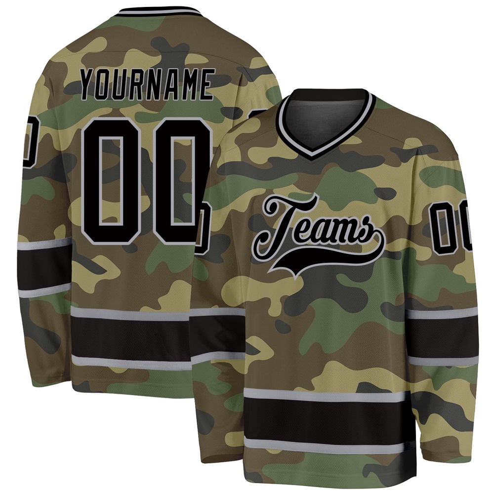 Custom Camo Black Gray Salute To Service Hockey Jersey, New Hockey Jersey, Personali Sport Team Jersey Shirt