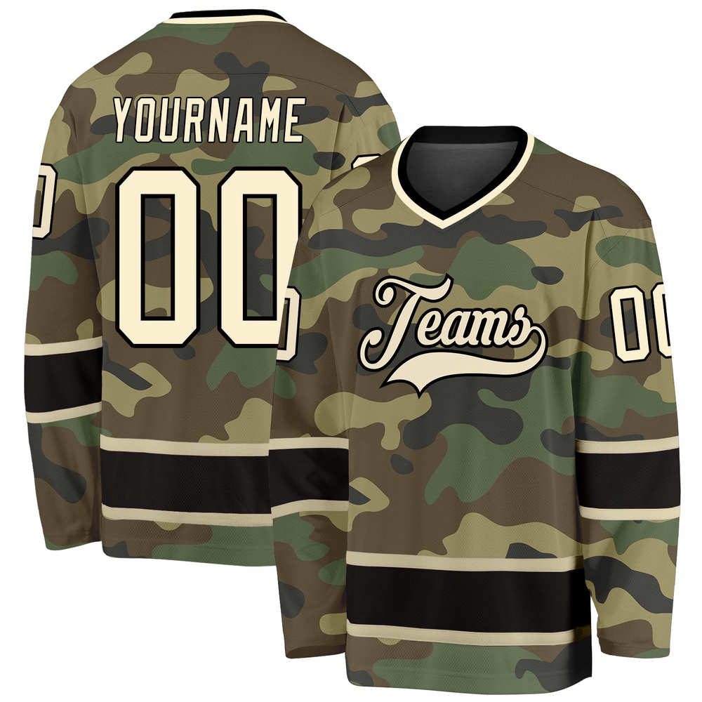 Custom Camo Cream Black Salute To Service Hockey Jersey, New Hockey Jersey, Personali Sport Team Jersey Shirt