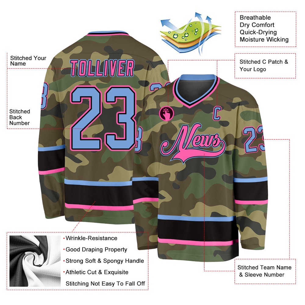 Custom Camo Light Blue Pink Salute To Service Hockey Jersey, New Hockey Jersey, Personali Sport Team Jersey Shirt