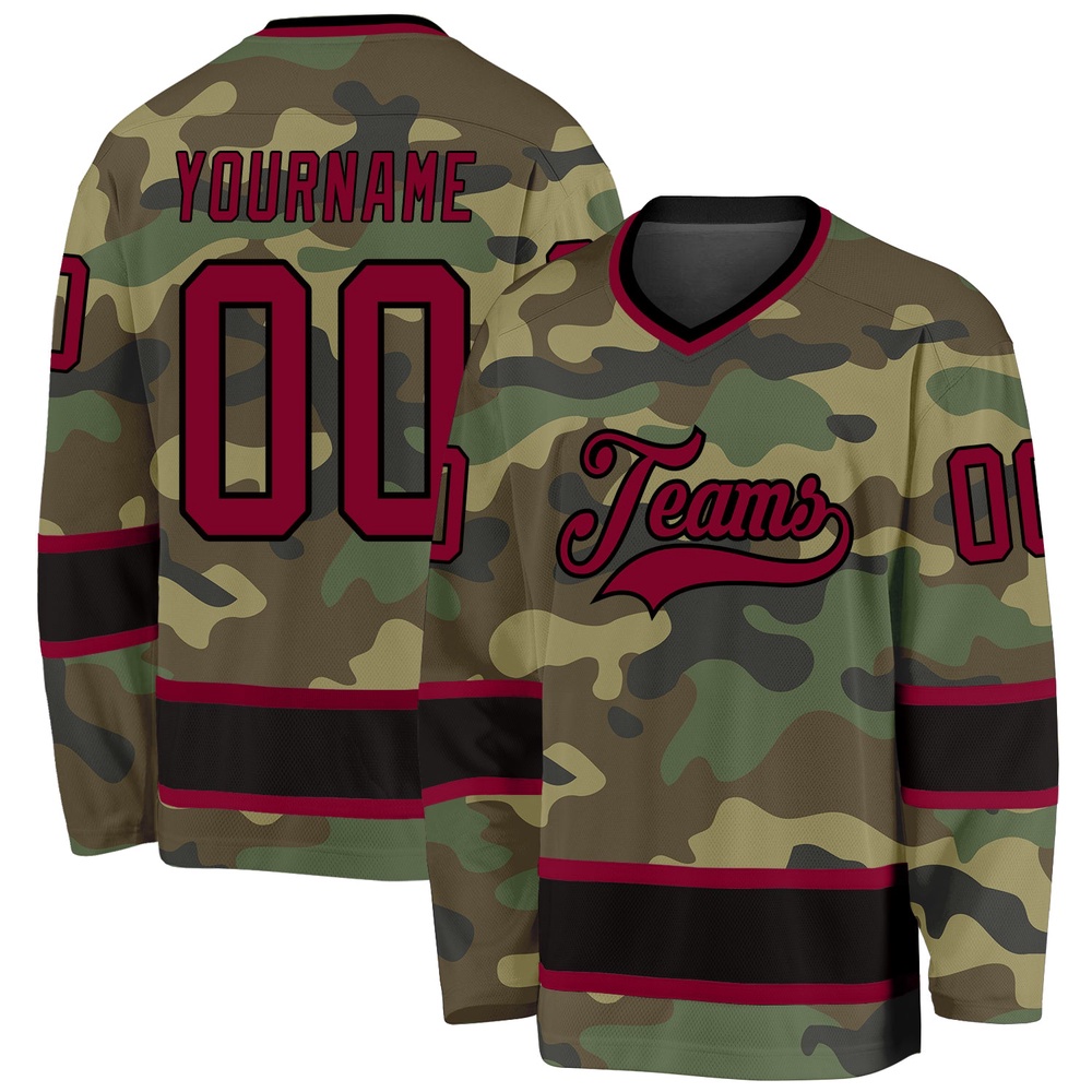Custom Camo Maroon Black Salute To Service Hockey Jersey, New Hockey Jersey, Personali Sport Team Jersey Shirt