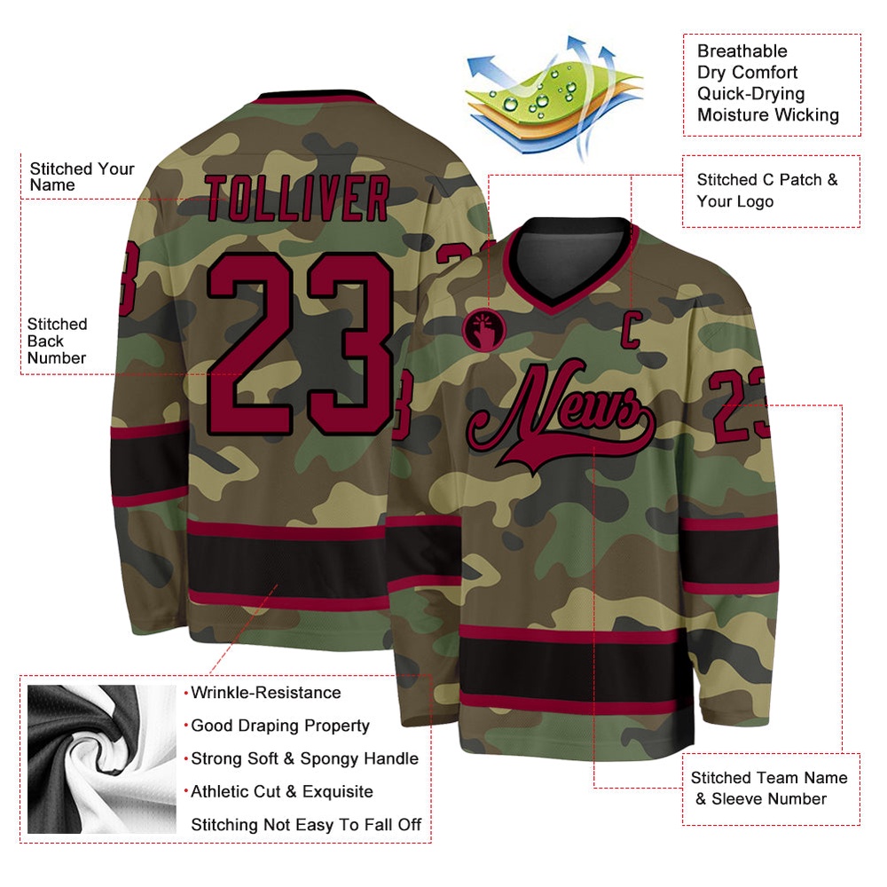 Custom Camo Maroon Black Salute To Service Hockey Jersey, New Hockey Jersey, Personali Sport Team Jersey Shirt