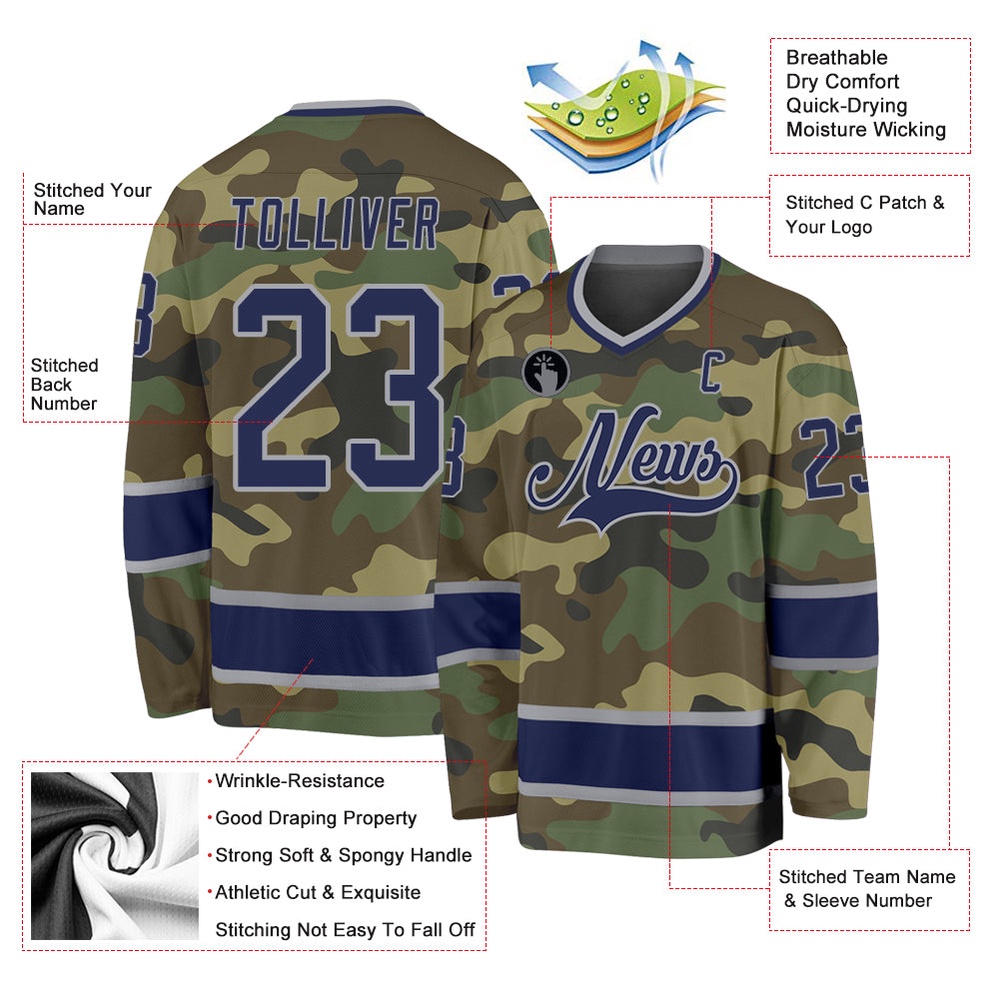 Custom Camo Navy Gray Salute To Service Hockey Jersey, New Hockey Jersey, Personali Sport Team Jersey Shirt