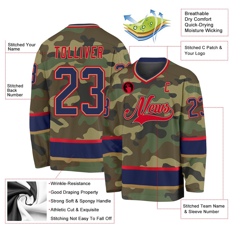Custom Camo Navy Red Salute To Service Hockey Jersey, New Hockey Jersey, Personali Sport Team Jersey Shirt