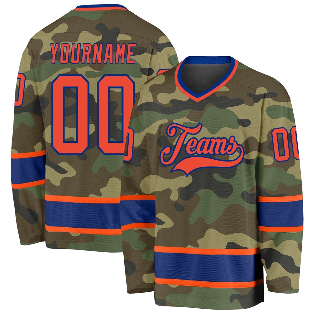 Custom Camo Orange Royal Salute To Service Hockey Jersey, New Hockey Jersey, Personali Sport Team Jersey Shirt