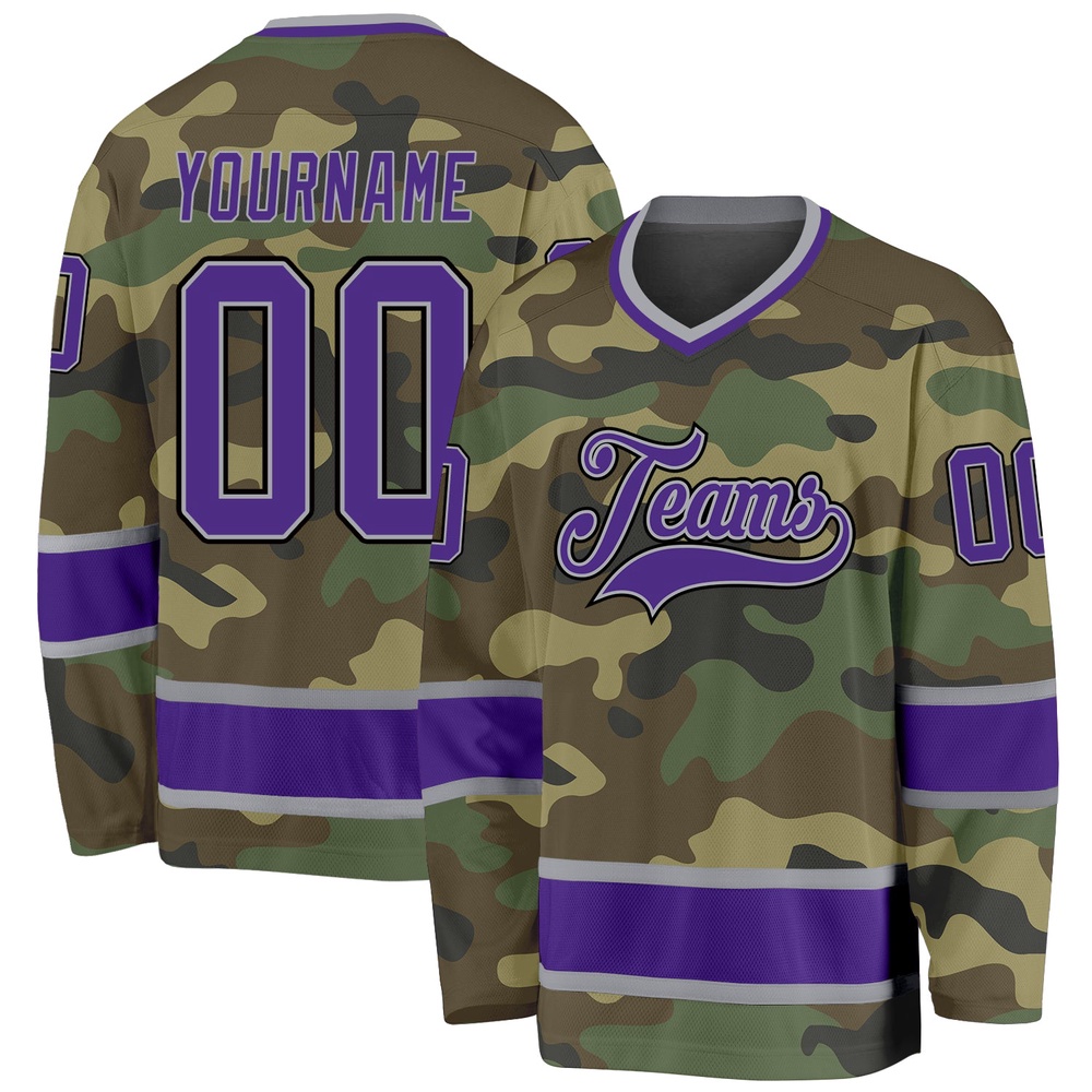 Custom Camo Purple Black Salute To Service Hockey Jersey, New Hockey Jersey, Personali Sport Team Jersey Shirt