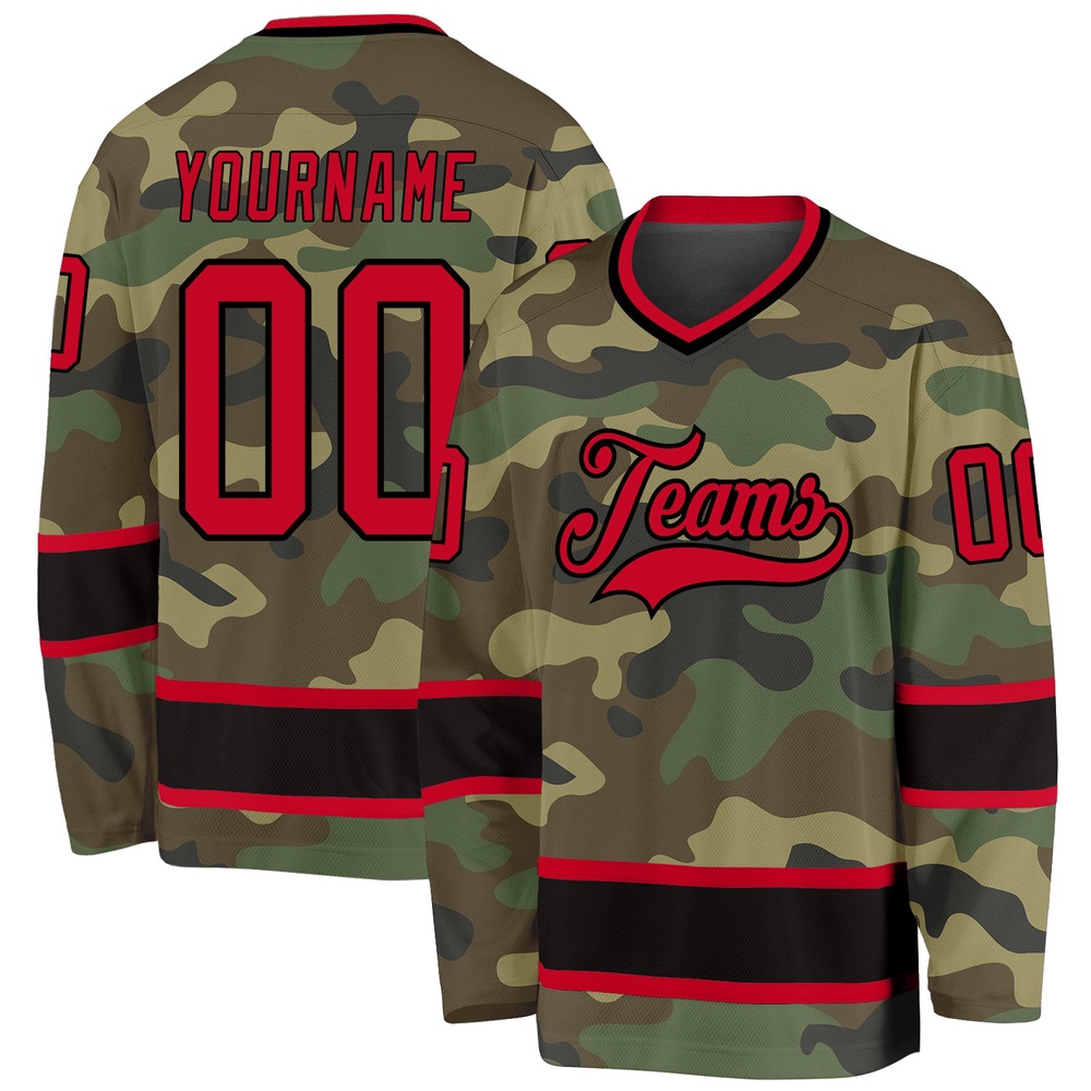 Custom Camo Red Black Salute To Service Hockey Jersey, New Hockey Jersey, Personali Sport Team Jersey Shirt