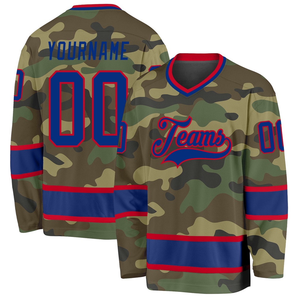 Custom Camo Royal Red Salute To Service Hockey Jersey, New Hockey Jersey, Personali Sport Team Jersey Shirt