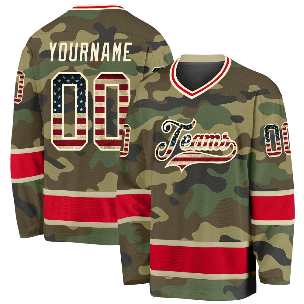 Custom Camo Vintage USA Flag Red Salute To Service Hockey Jersey, New Hockey Jersey, Personali Sport Team Jersey Shirt