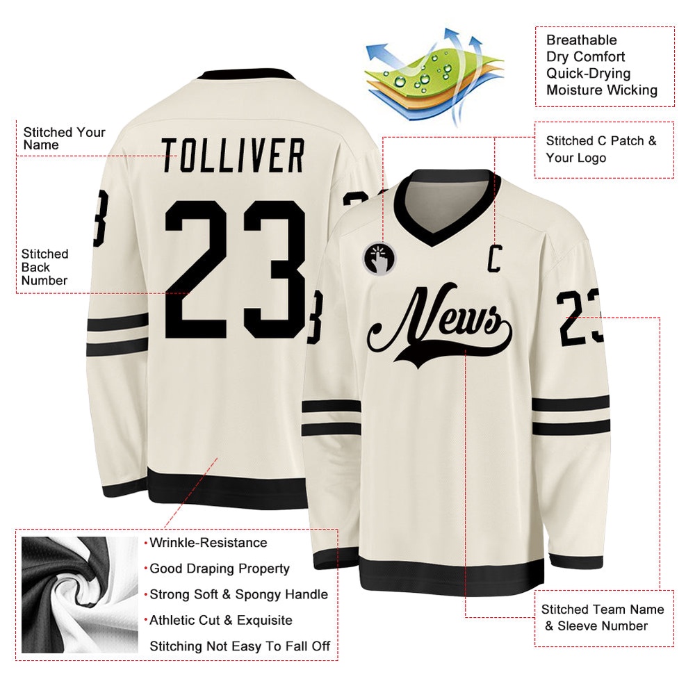 Custom Cream Black Hockey Jersey, New Hockey Jersey, Personali Sport Team Jersey Shirt