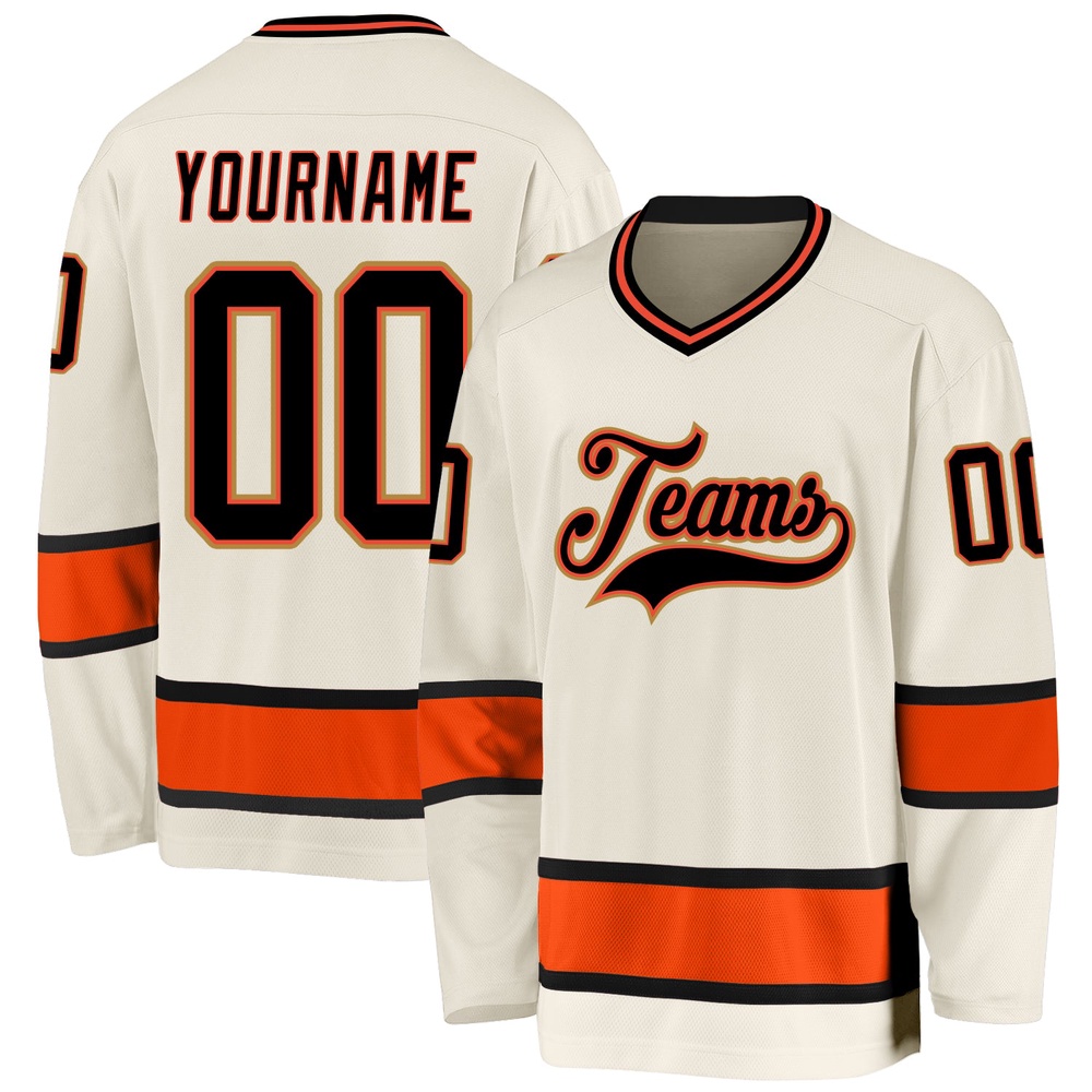 Custom Cream Black Orange Hockey Jersey, New Hockey Jersey, Personali Sport Team Jersey Shirt