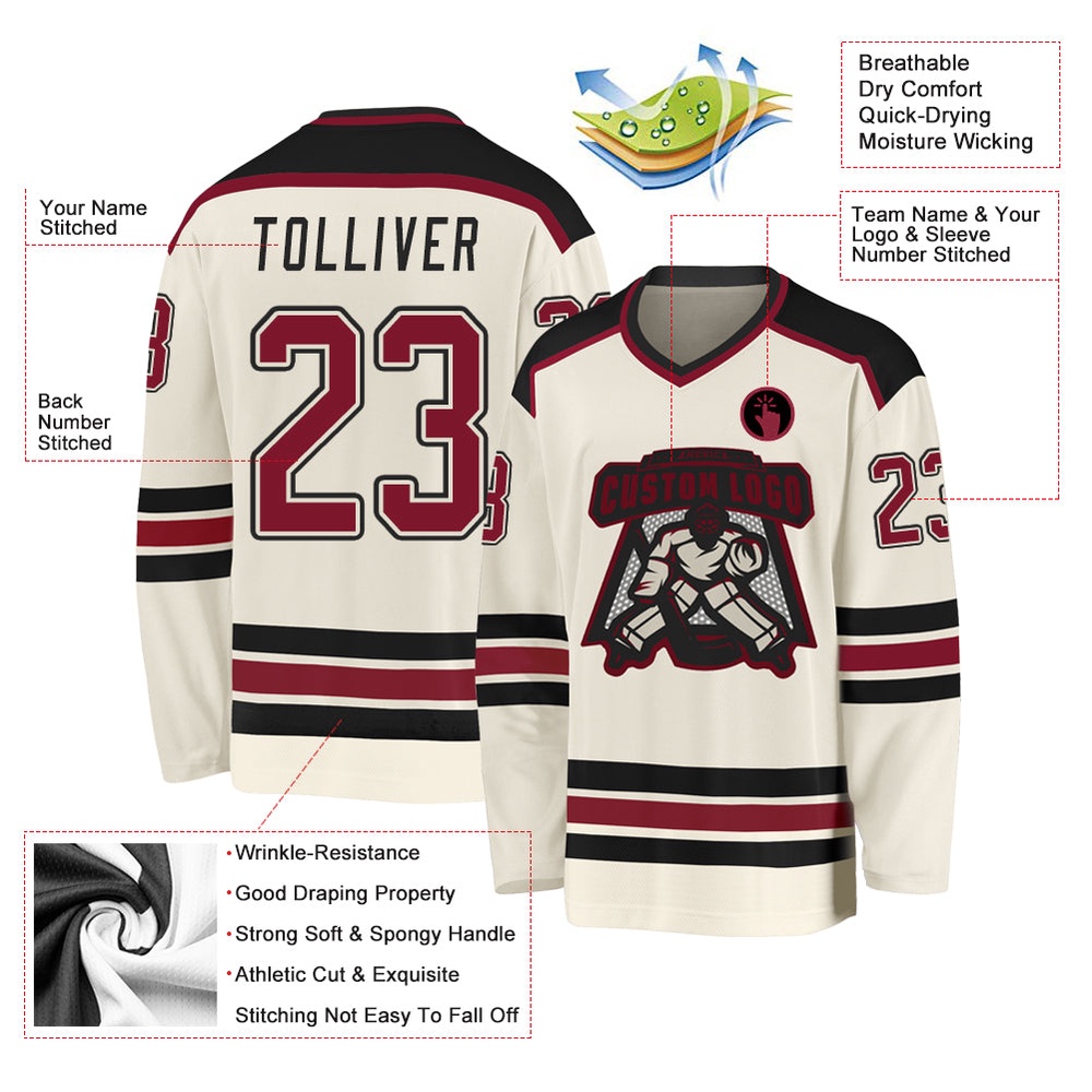 Custom Cream Crimson Black Hockey Jersey, New Hockey Jersey, Personali Sport Team Jersey Shirt