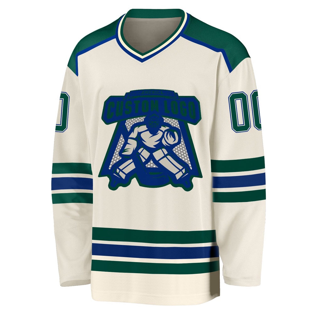 Custom Cream Green Royal Hockey Jersey, New Hockey Jersey, Personali Sport Team Jersey Shirt