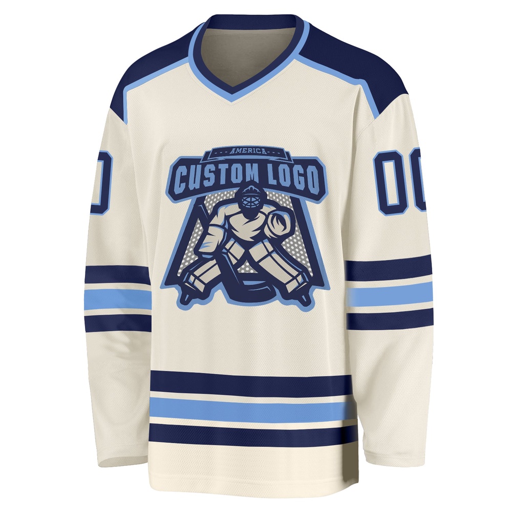 Custom Cream Navy Light Blue Hockey Jersey, New Hockey Jersey, Personali Sport Team Jersey Shirt