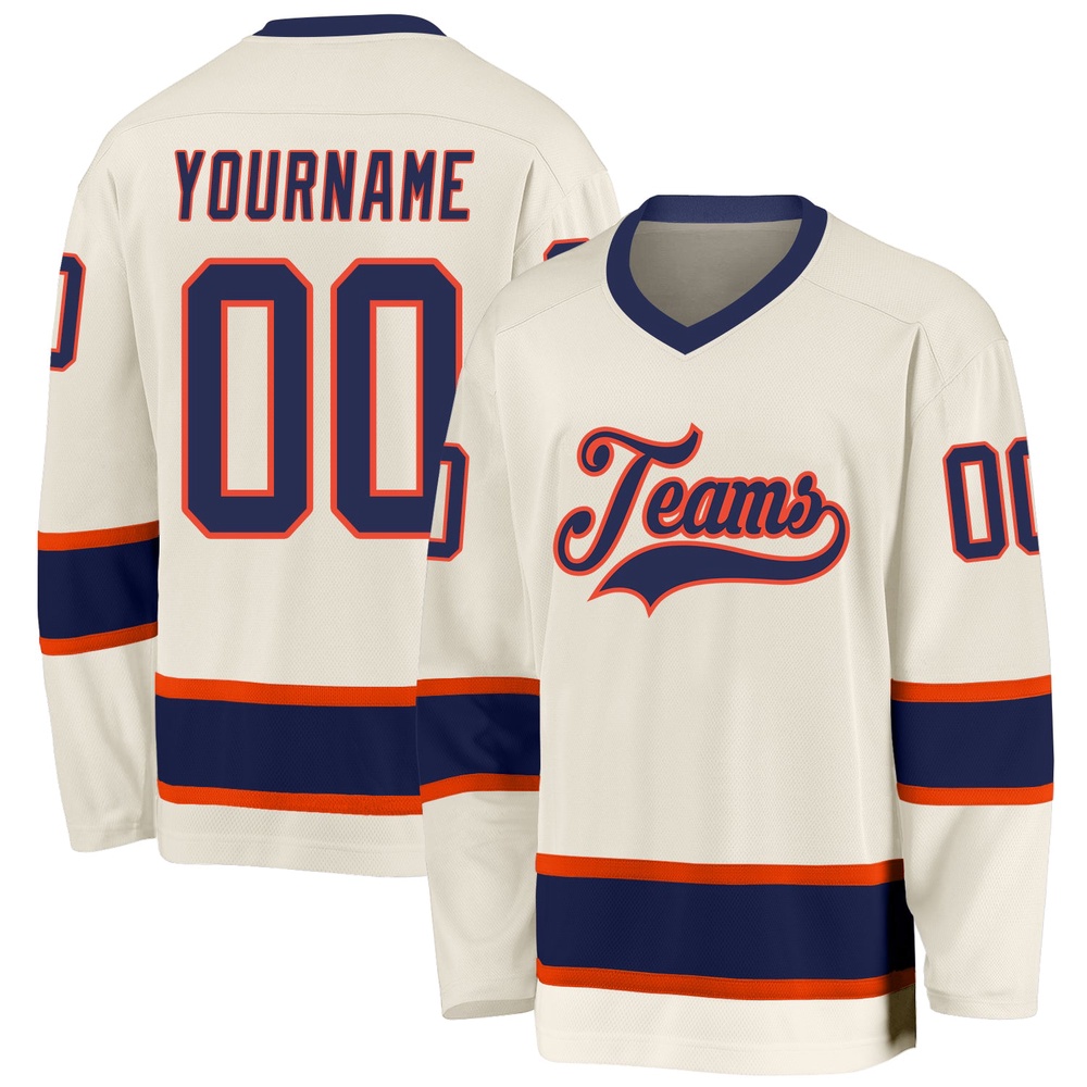 Custom Cream Navy Orange Hockey Jersey, New Hockey Jersey, Personali Sport Team Jersey Shirt Custom Cream Navy Orange Hockey Jersey, New Hockey Jersey, Personali Sport Team Jersey Shirt