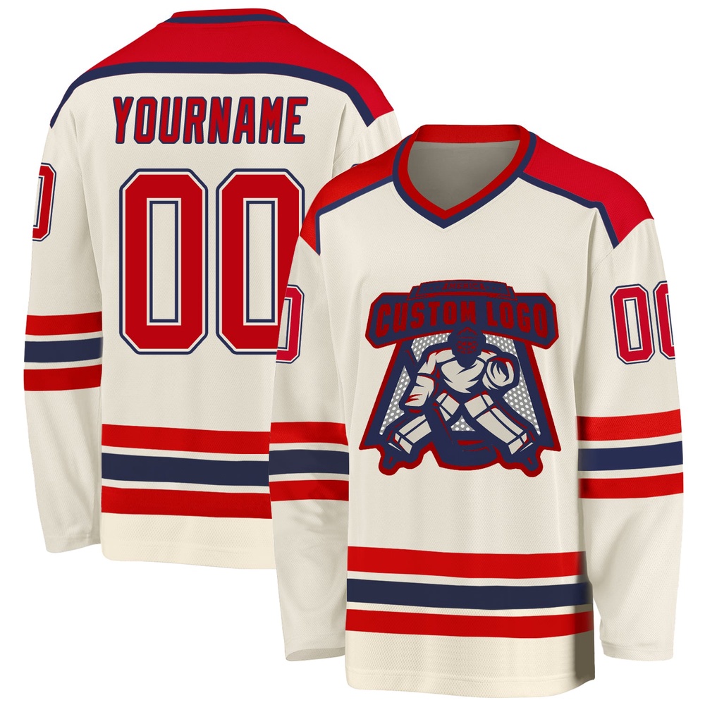 Custom Cream Red Navy Hockey Jersey, New Hockey Jersey, Personali Sport Team Jersey Shirt