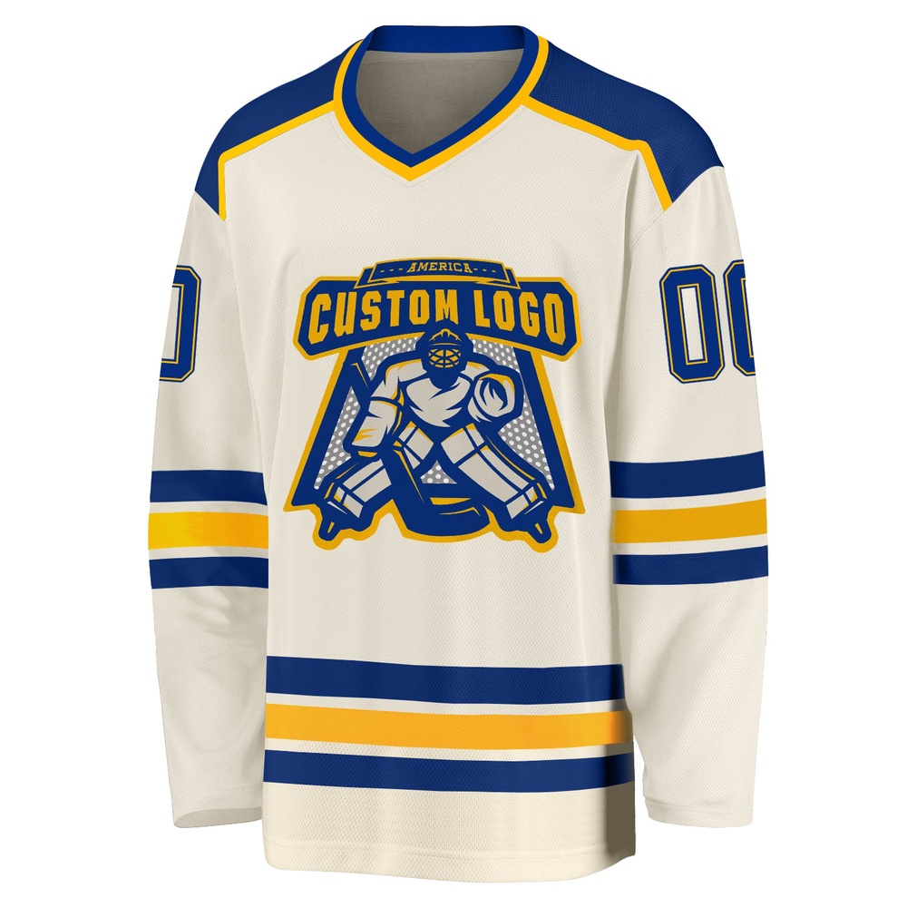 Custom Cream Royal Gold Hockey Jersey, New Hockey Jersey, Personali Sport Team Jersey Shirt