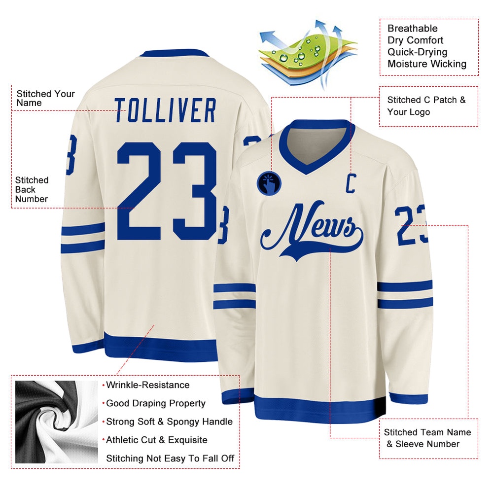Custom Cream Royal Hockey Jersey, New Hockey Jersey, Personali Sport Team Jersey Shirt