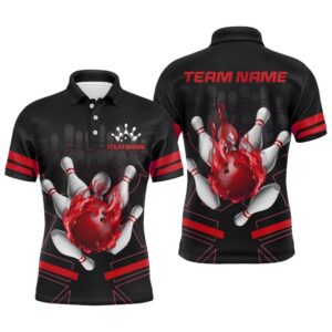 Custom Flame Bowling Polo Shirt For Men&hellip;