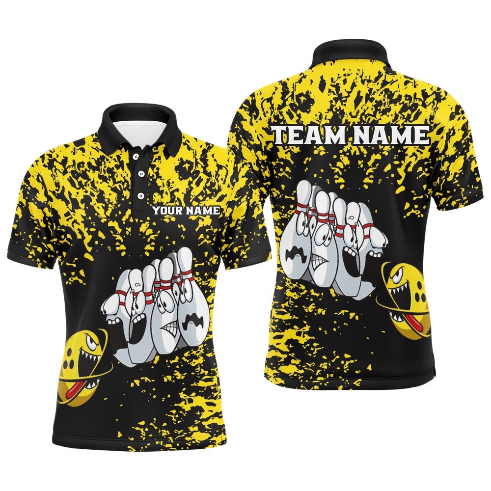 Custom Funny Bowling Shirt For Men Women Yellow Black Bowling Team Polo Shirt Polo, Personalized Bowling Team Shirt