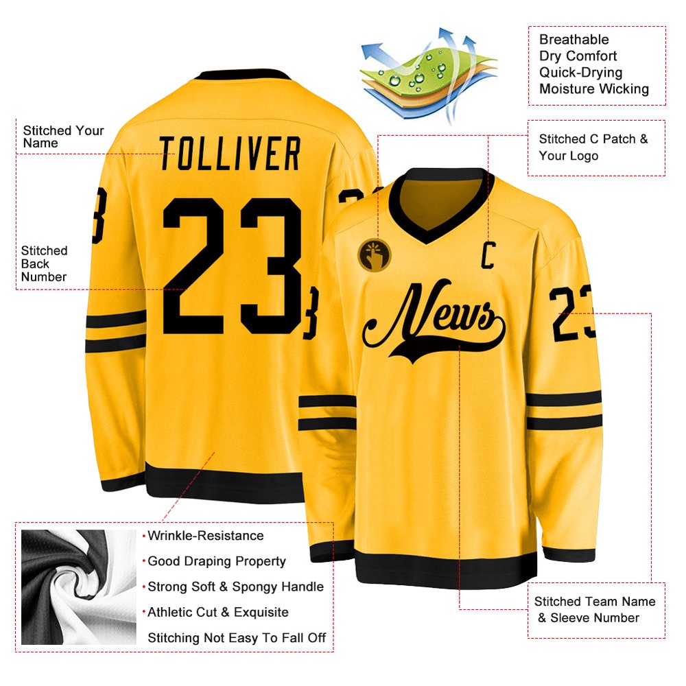 Custom Gold Black Hockey Jersey, New Hockey Jersey, Personali Sport Team Jersey Shirt