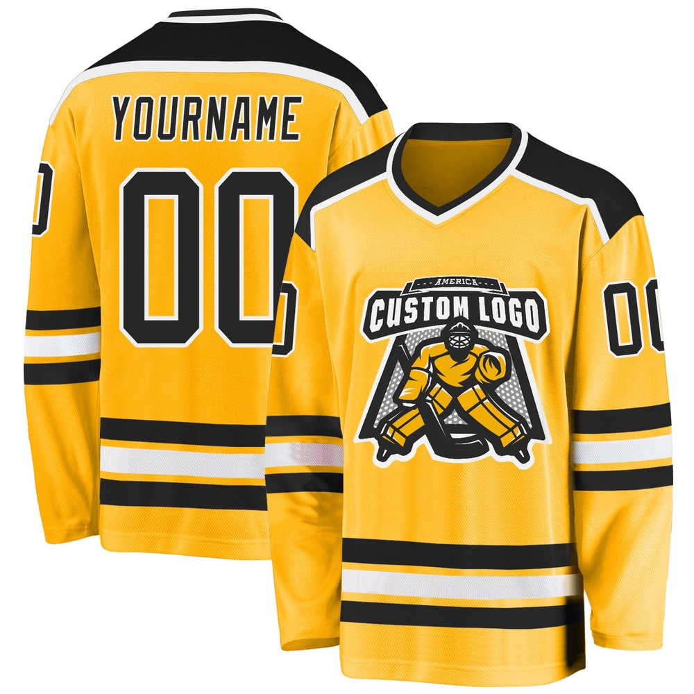 Custom Gold Black White Hockey Jersey, New Hockey Jersey, Personali Sport Team Jersey Shirt