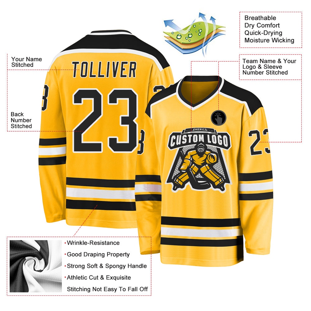 Custom Gold Black White Hockey Jersey, New Hockey Jersey, Personali Sport Team Jersey Shirt