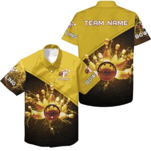 Custom Gold Lightning Thunder Bowling Team Jersey,&hellip;