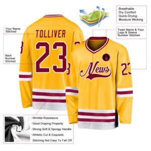 Custom Gold Maroon White Hockey Jersey, New&hellip;