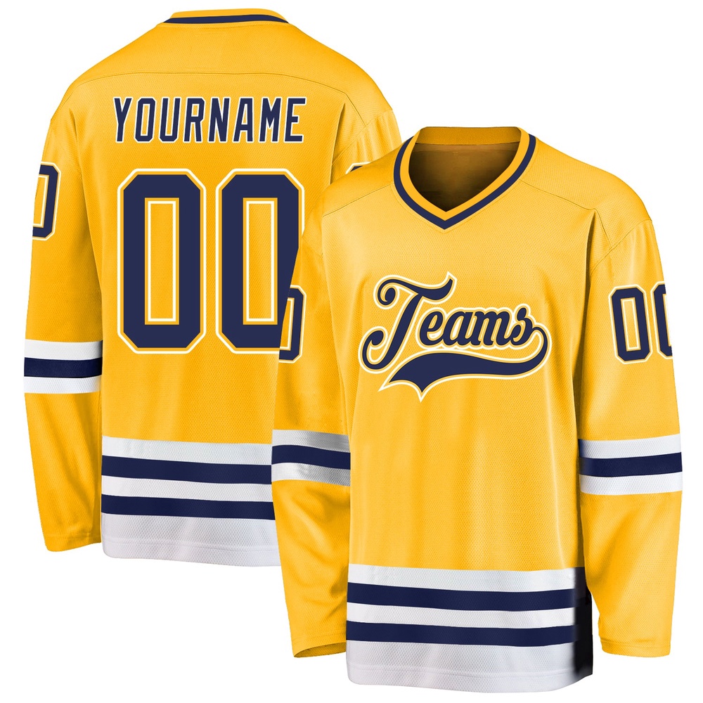 Custom Gold Navy White Hockey Jersey, New Hockey Jersey, Personali Sport Team Jersey Shirt