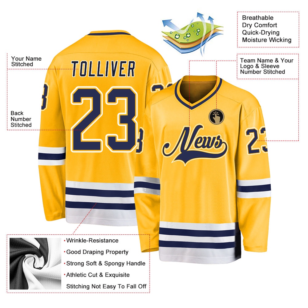 Custom Gold Navy White Hockey Jersey, New Hockey Jersey, Personali Sport Team Jersey Shirt