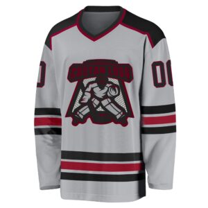 Custom Gray Black Maroon Hockey Jersey, New&hellip;