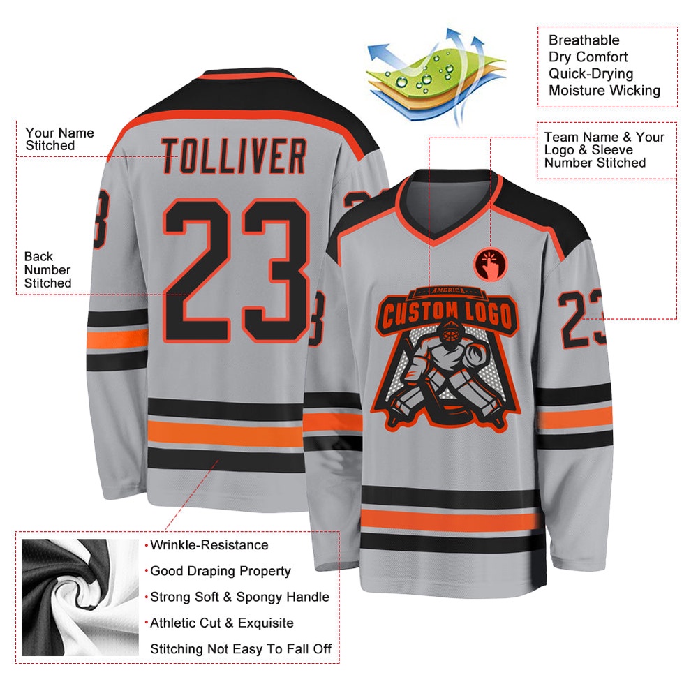 Custom Gray Black Orange Hockey Jersey, New Hockey Jersey, Personali Sport Team Jersey Shirt