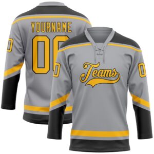 Custom Gray Gold Black Hockey Lace Neck&hellip;