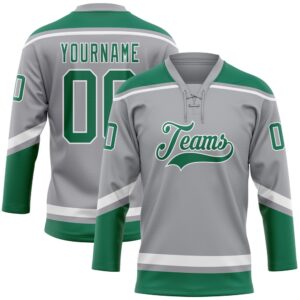 Custom Gray Kelly Green White Hockey Lace&hellip;