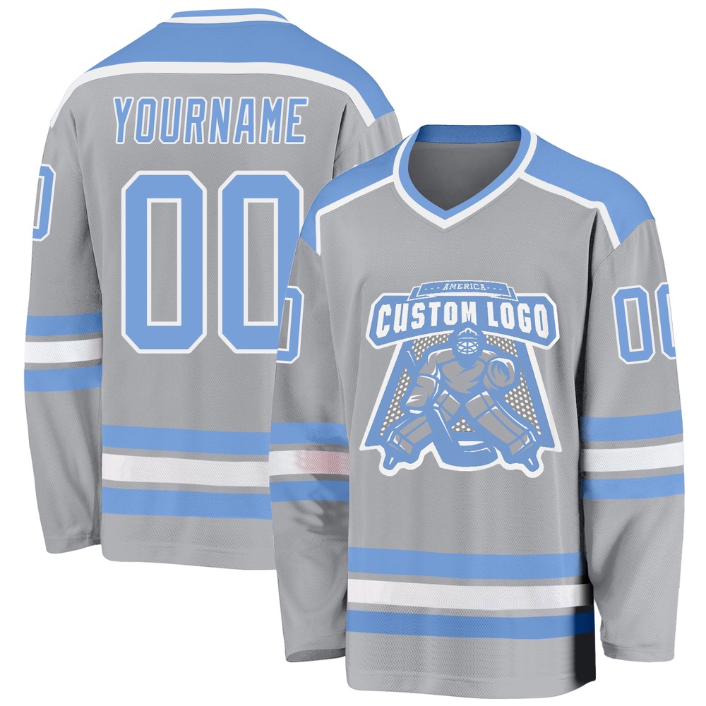 Custom Gray Light Blue White Hockey Jersey, New Hockey Jersey, Personali Sport Team Jersey Shirt