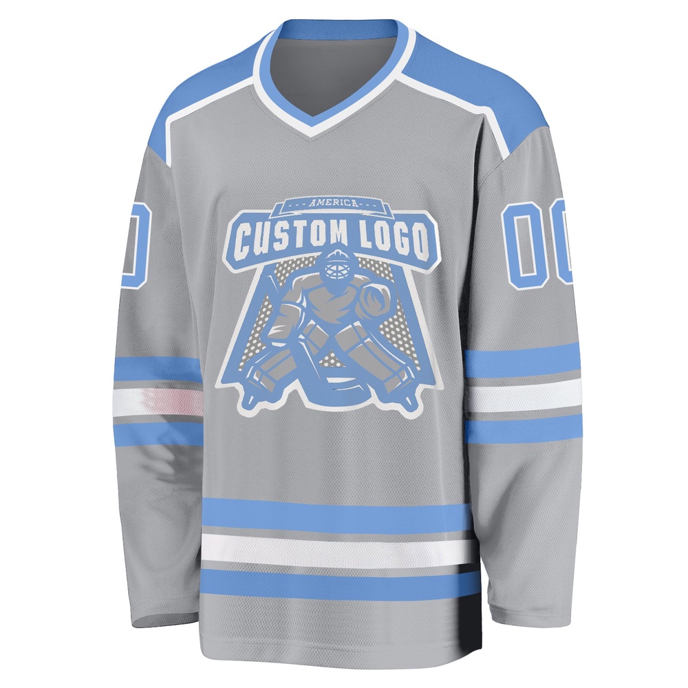 Custom Gray Light Blue White Hockey Jersey, New Hockey Jersey, Personali Sport Team Jersey Shirt
