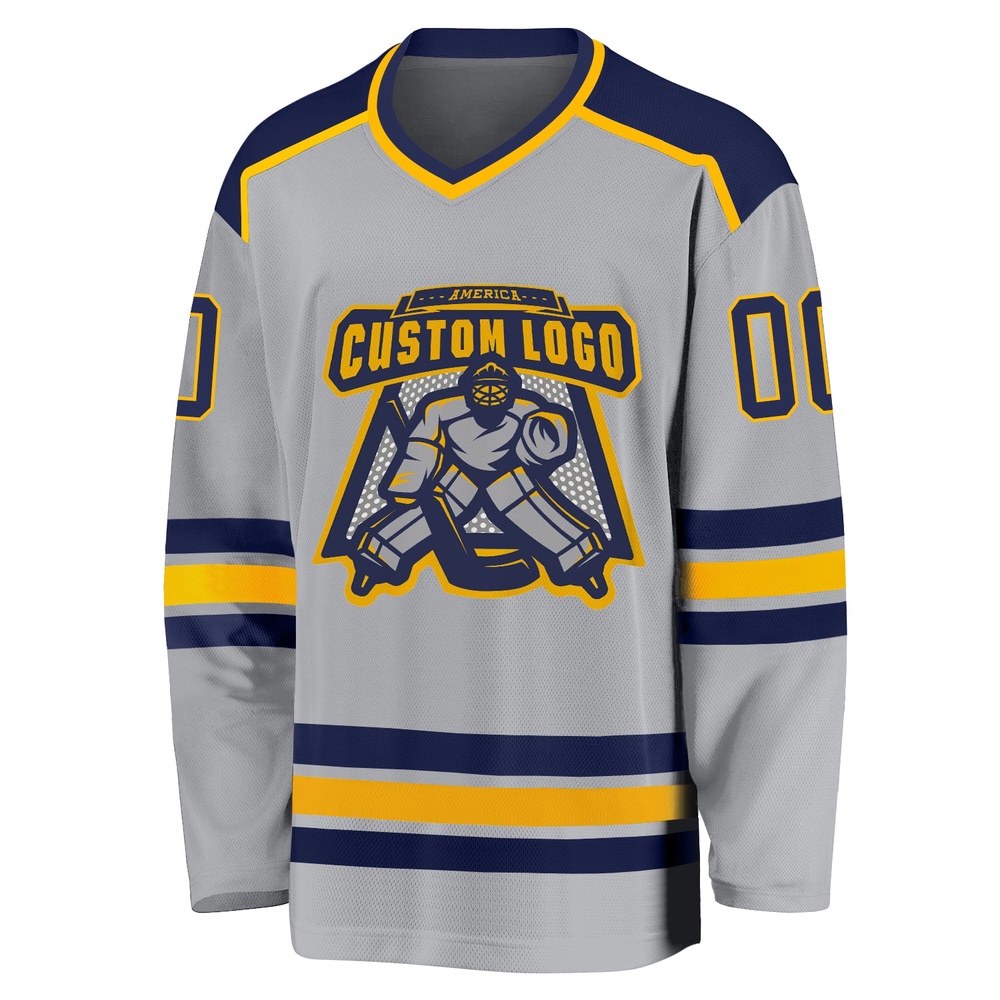 Custom Gray Navy Gold Hockey Jersey, New Hockey Jersey, Personali Sport Team Jersey Shirt Custom Gray Navy Gold Hockey Jersey, New Hockey Jersey, Personali Sport Team Jersey Shirt