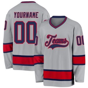 Custom Gray Navy Red Hockey Jersey, New&hellip;