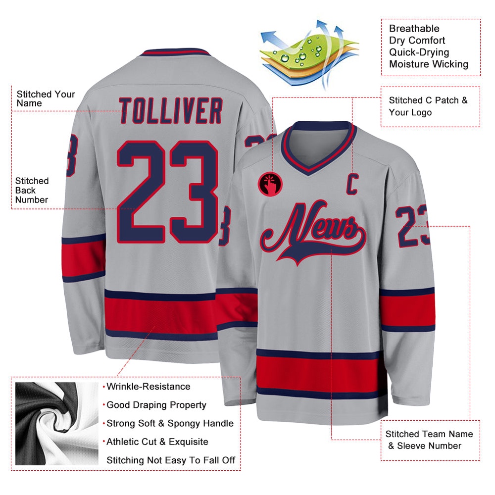 Custom Gray Navy Red Hockey Jersey, New Hockey Jersey, Personali Sport Team Jersey Shirt